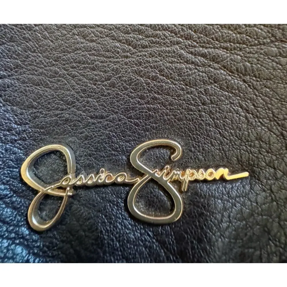 Jessica Simpson Brown Sling Bag Geometric Strap Gold Hardware Zip Lined Medium